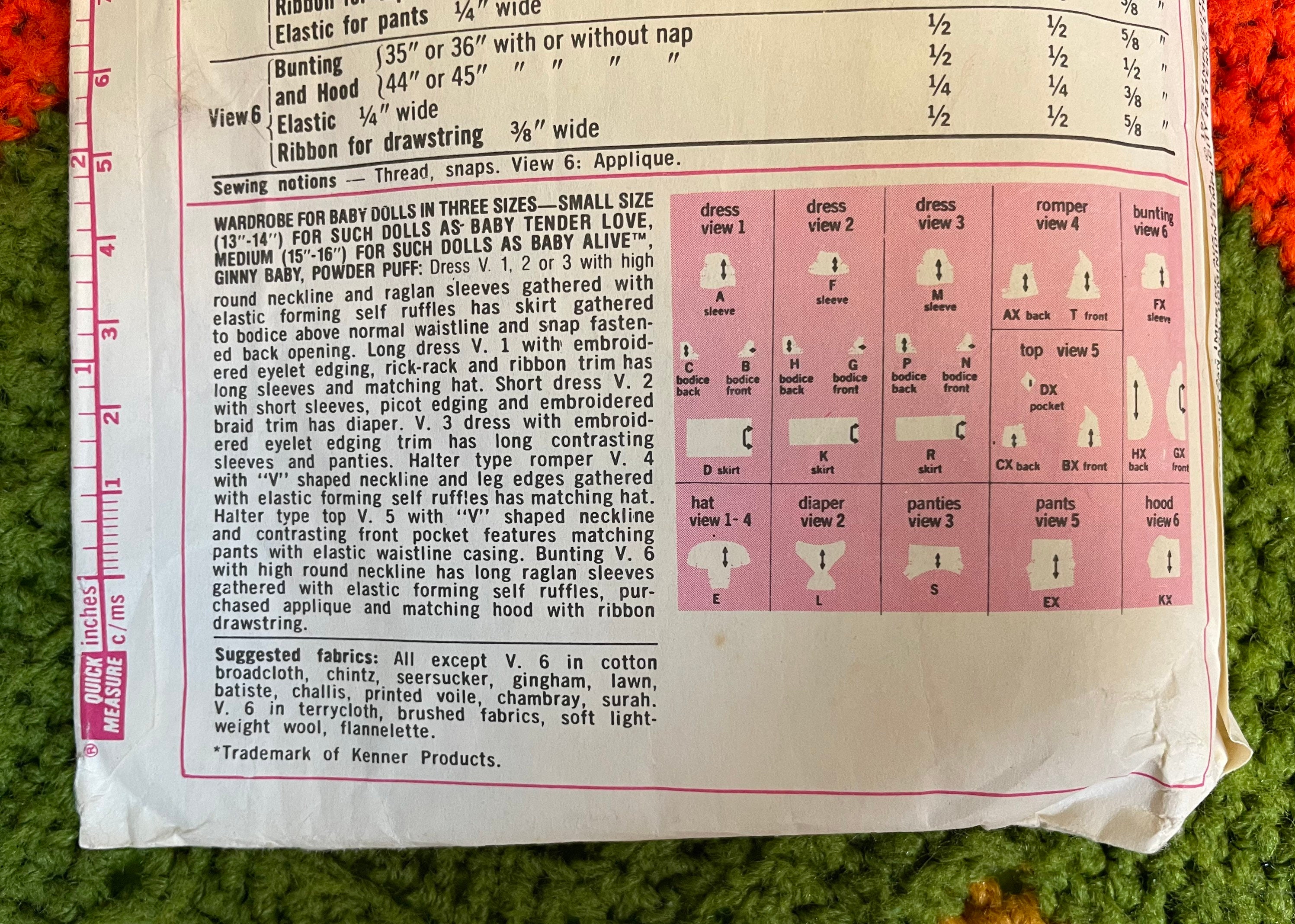 Vintage 1975 Simplicity Sewing Pattern #7208 Wardrobe for Baby Dolls ...