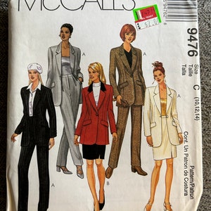 Vintage 1998 McCall's Sewing Pattern 9476 Misses' Chaqueta forrada, pantalones y traje de falda tamaño 10-12-14 sin cortar doblado de fábrica