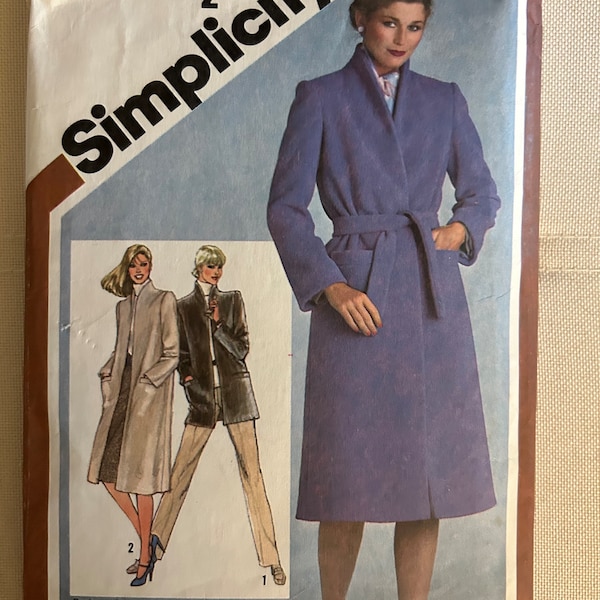 Vintage 1980 Simplicity Sewing Pattern 9825 Misses’ Lined Coat or Topper Size 6 Bust 30.5” Spring Fall