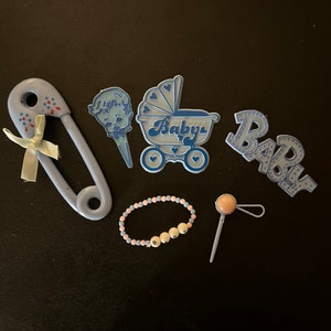 Vintage 6 Piece Blue Baby Boy Cake and Cupcake Decorating Plastic Decorations