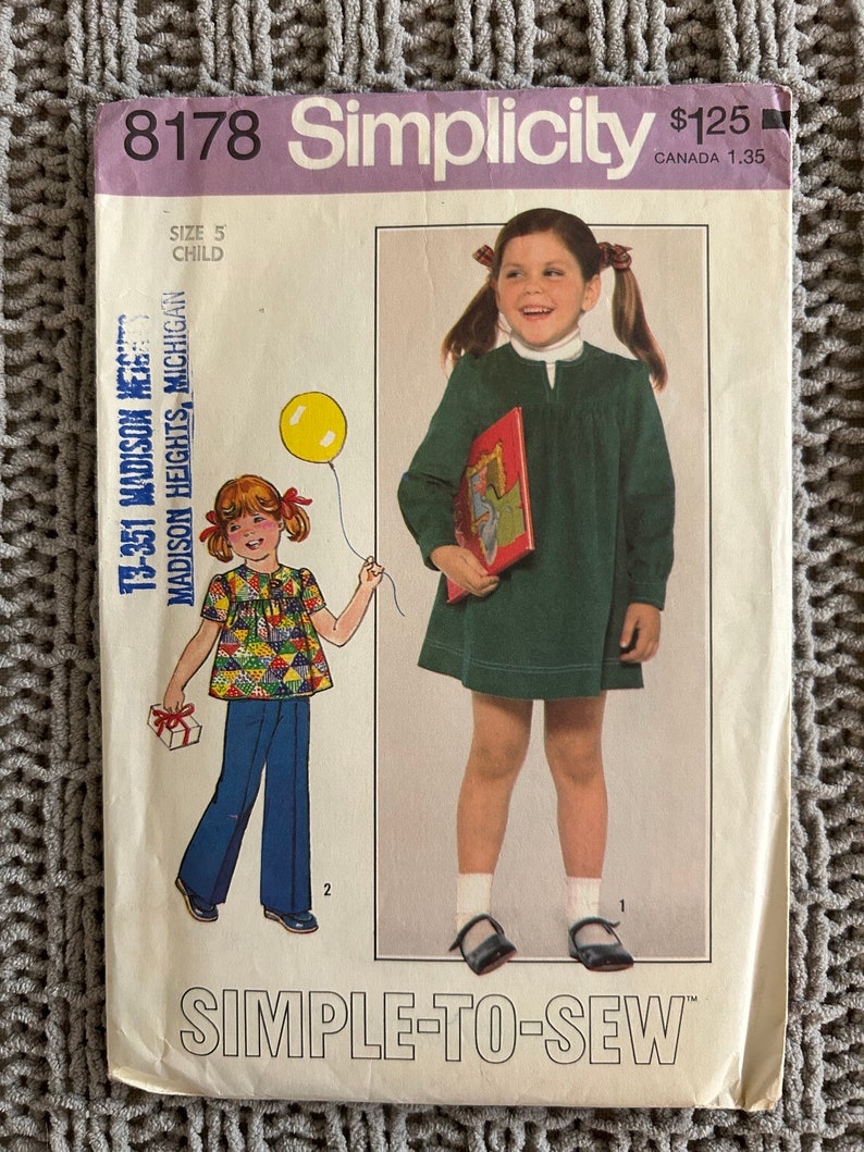Simplicity Pattern 8178 Vintage 1977 Simplicity Sewing Pattern 8178 Simple-to-sew Child’s Dress ...