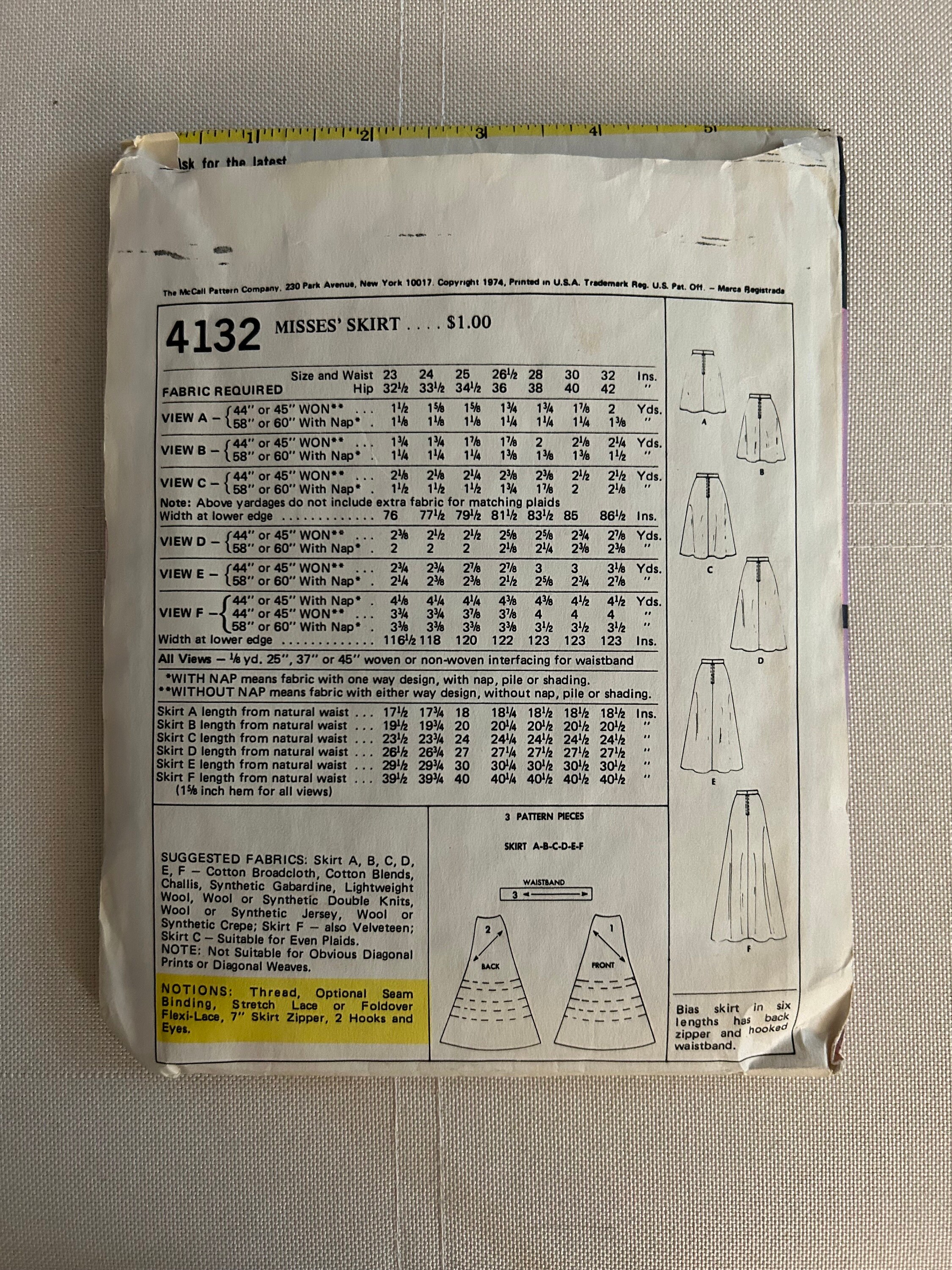 Vintage 1974 Mccalls Carefree Pattern 4132 Misses Bias Skirt - Etsy