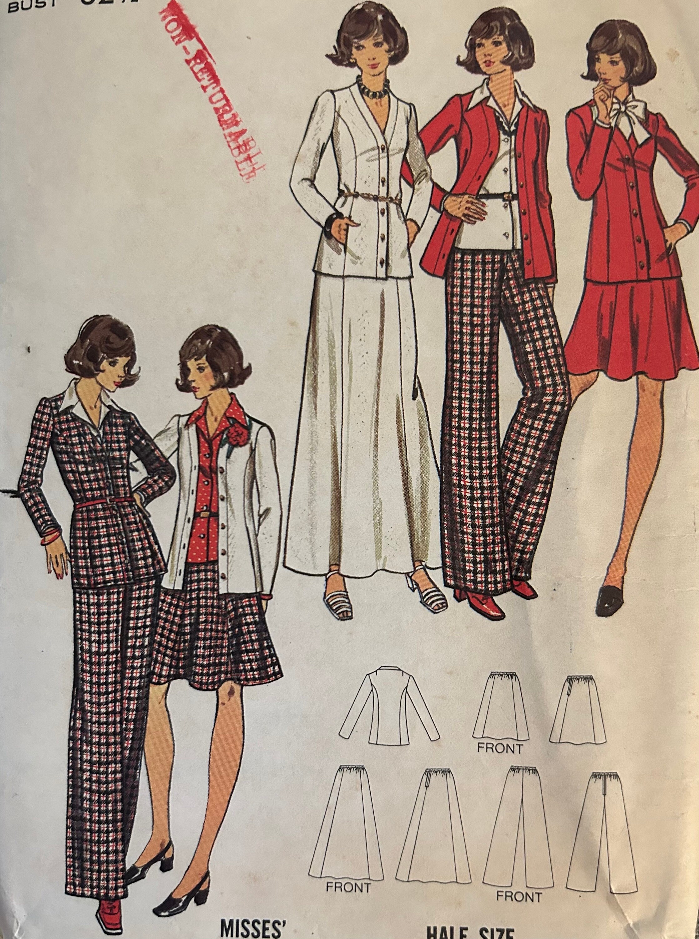 Vintage 1973 Butterick Sewing Pattern 3031 Misses Jacket, Skirt in 2 ...