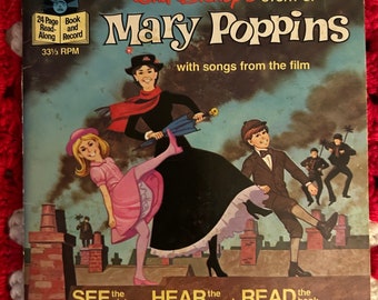 Vintage 1977 Walt Disney's Story Of Mary Poppins Read-Along Book & Record with Songs From the Film Disneyland Records 33 1/3 RPM Vinyl