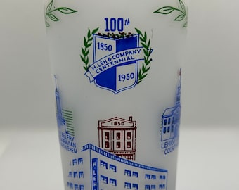 Vintage H. Ley & Company Department Store 1950 100th Anniversary Frosted Souvenir Drinking Glass Federal Glass Allentown Pennsylvania
