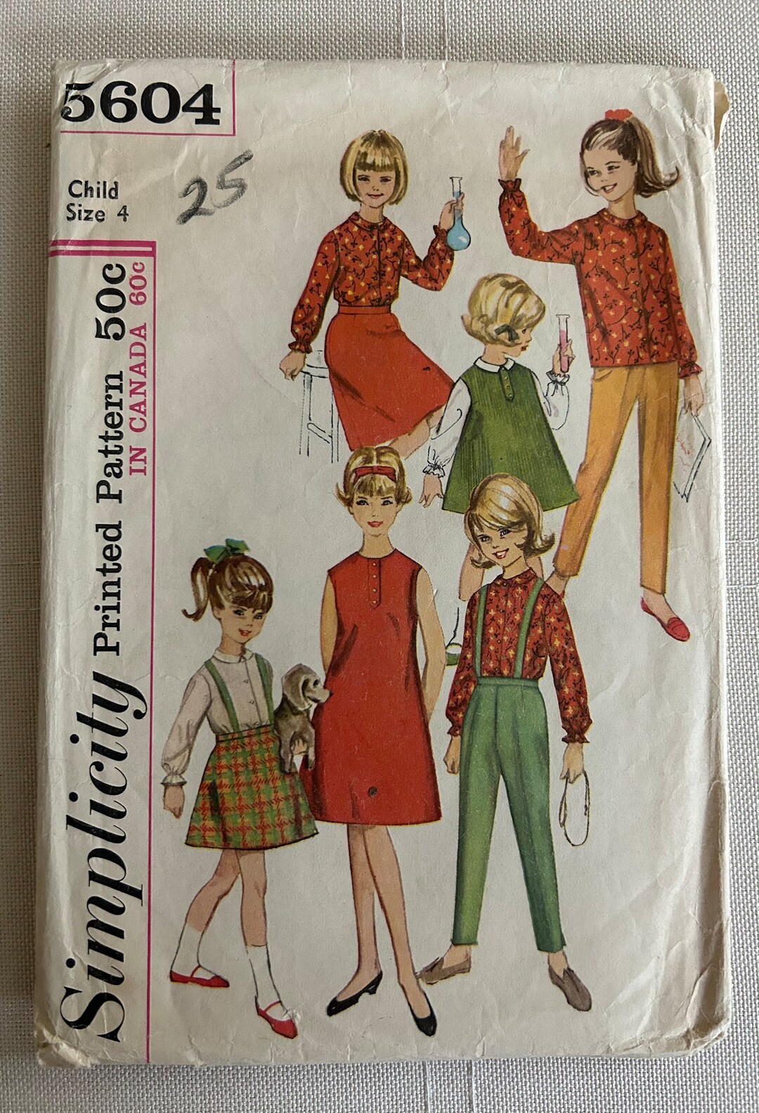 Vintage 1964 Simplicity Sewing Pattern 5604 Girls' One Piece Dress