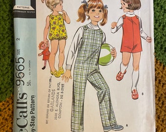 Vintage 1969 McCall’s Sewing Pattern 9665 Child's Jumpsuit in 3 Versions Size 2 ~ Toddler Boy or Girl ~ Step-by-Step Pattern