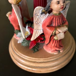 Vintage 1960’s Porcelain Singing Angels Christmas Pillar Candle Holder