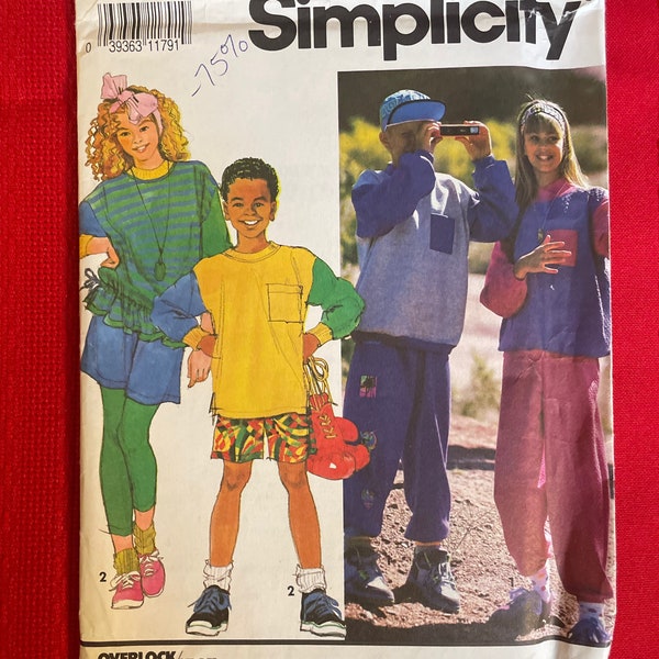 Vintage 1991 Simplicity Pattern 7528 Boys' & Girls' Pants or Shorts and Knit Tops Sweats Size 7-10 UNCUT FACTORY FOLDED