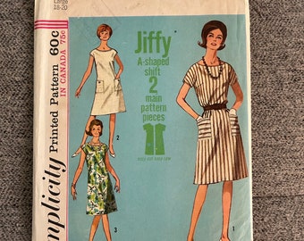 Vintage 1965 Simplicity Sewing Pattern 5960 Misses' Jiffy One-Piece Short Sleeve Dress Size Large 18-20 Bust 38”-40"