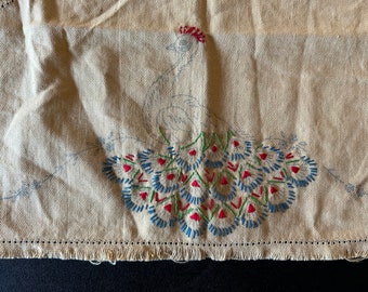 Progetto di ricamo di sciarpa radio pavone incompiuto vintage