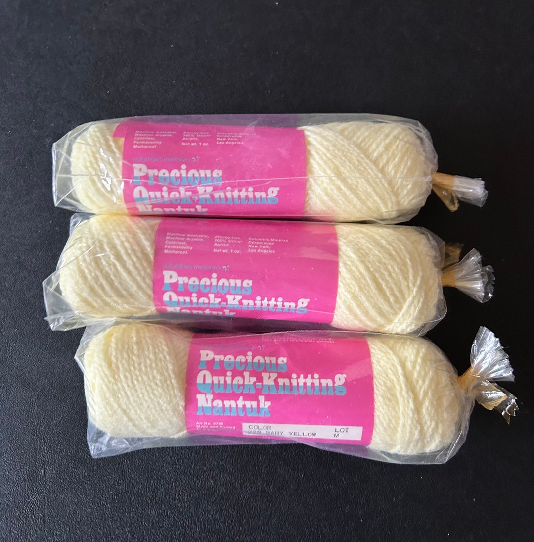 3 Vintage Skeins Precious Quickknitting Nantuk Yarn Baby Yellow Unused