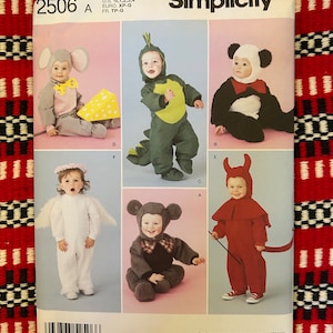 2009 Simplicity Sewing Pattern 2506 Toddler's Girls' or Boy's Costume Pattern Rozmiar 1/2, 1, 2, 3, 4 Mysz Diabeł Smok Anioł Panda NIEPRZECIĘTY