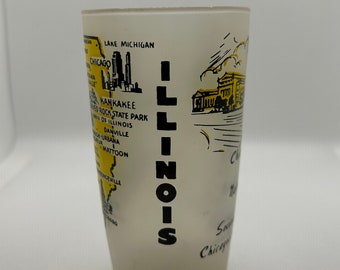 Vintage Chicago The Prairie State Souvenir Frosted Drinking Glass Federal Glass Museum Of Natural History Last Dept. Store