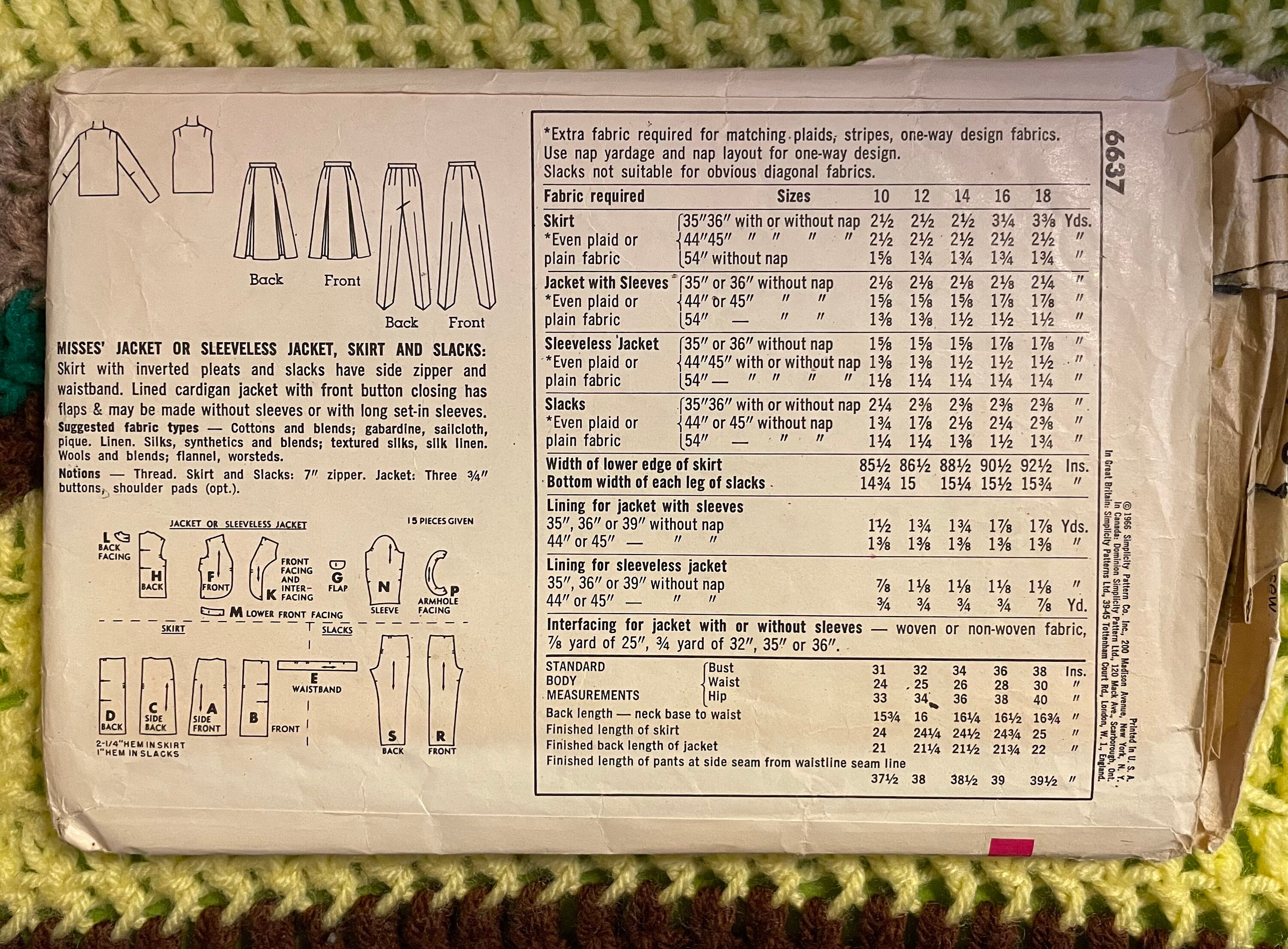 Vintage 1966 Simplicity Sewing Pattern 6637 Misses' Jacket - Etsy