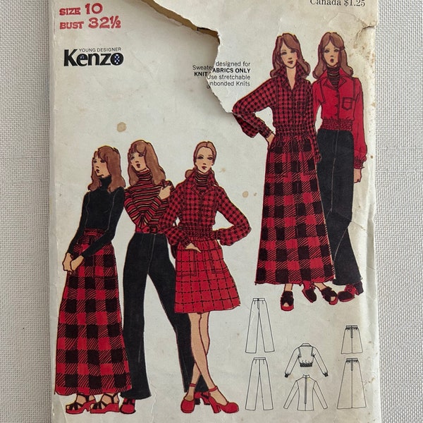 Vintage 1971 Butterick Young Designer KENZO Sewing Pattern 6788 Misses’ Cropped Jacket, Skirt, Pants & Sweater Size 10 Bust 32.5”