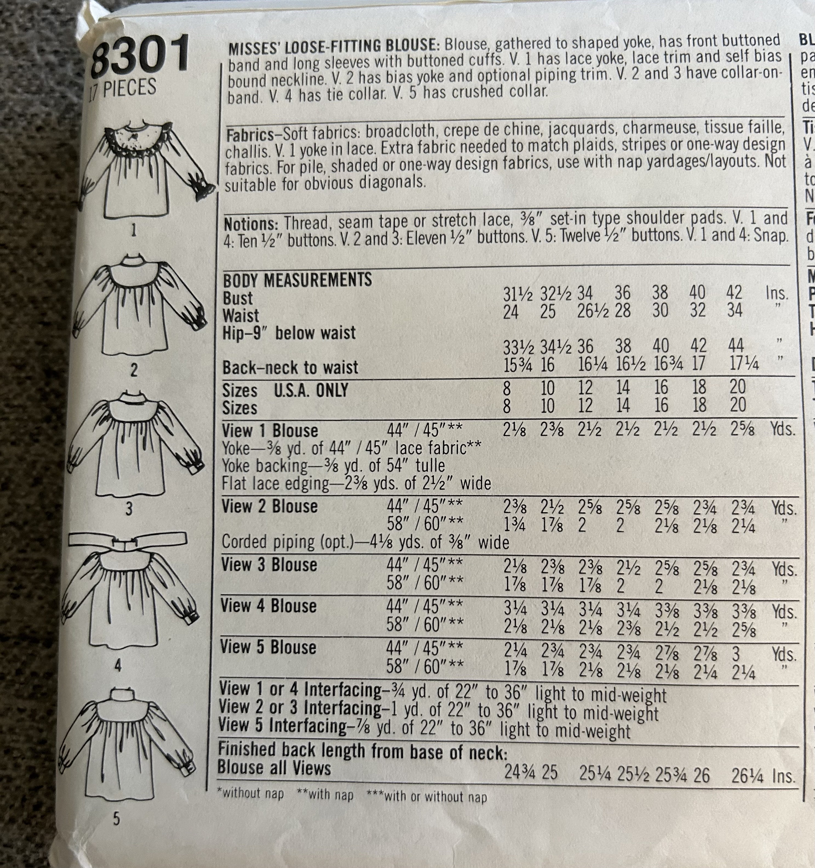 Vintage 1987 Simplicity Sewing Pattern 8301 Misses' Loose-fitting ...