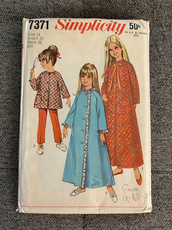 Vintage 1967 Simplicity Sewing Pattern 7371 Girls Robe or Top and Pants Size 14 Breast 32 UNCUT Factory Folded Pajamas Etsy UK