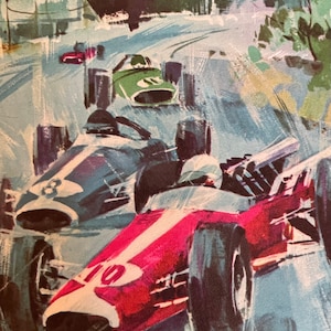 Vintage 1960&#39;s Grandson Birthday Card & Envelope GRAND PRIX Race Cars Auto Racing UNUSED Sangamon