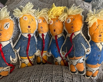 Donald J Trump Handmade Voodoo Doll Hand Sewn POKE THE POTUS Left Wing Democrat Humor Each 1 of a Kind Piece of Art