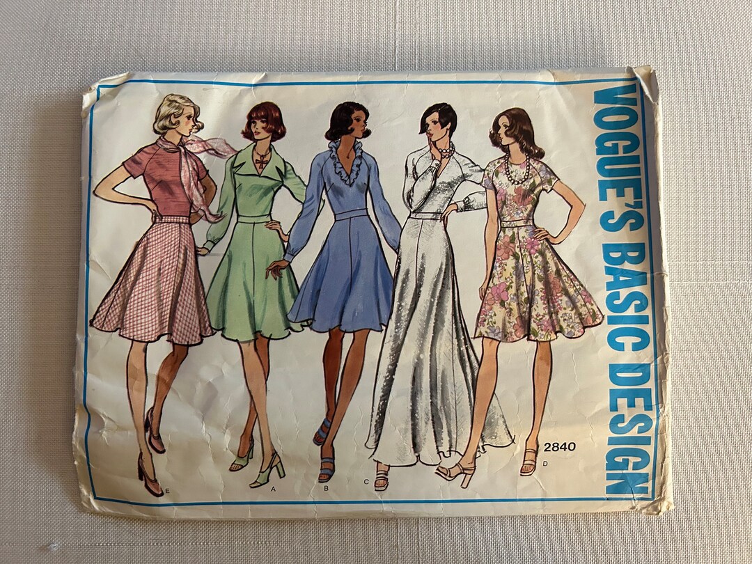 Vintage 1973 Vogue Sewing Pattern 2840 Misses' Dress With Neckline ...