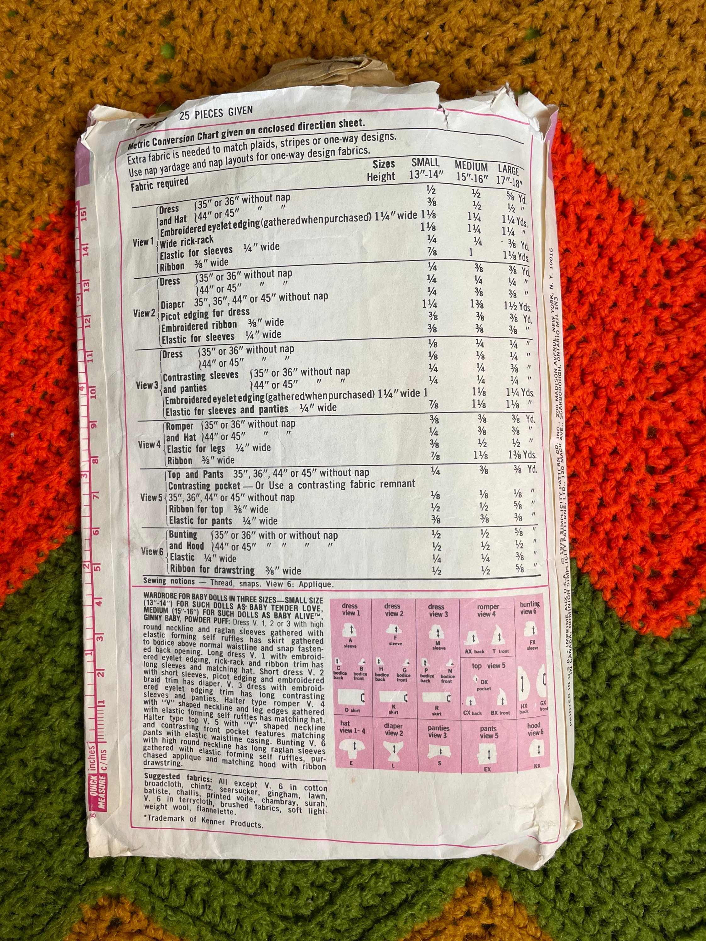 Vintage 1975 Simplicity Sewing Pattern #7208 Wardrobe for Baby Dolls ...