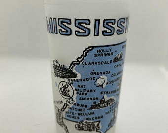 Vintage Mississippi The Magnolia State Frosted Souvenir Drinking Glass