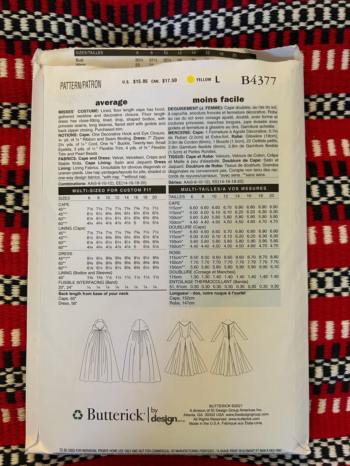 2021 Butterick Sewing Pattern B4377 Misses' Medieval Hooded Cape ...