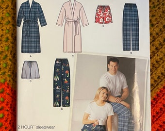 Simplicity S0534 ~ 2 Hr Sleepwear Pattern Women's & Men's Pants and Shorts or Robe Size Small - Medium