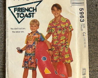 Vintage 1992 McCall’s Pattern 5963 French Toast Boy's Camp Shirt & Shorts Size 10, 12, 14 UNCUT FACTORY FOLDED