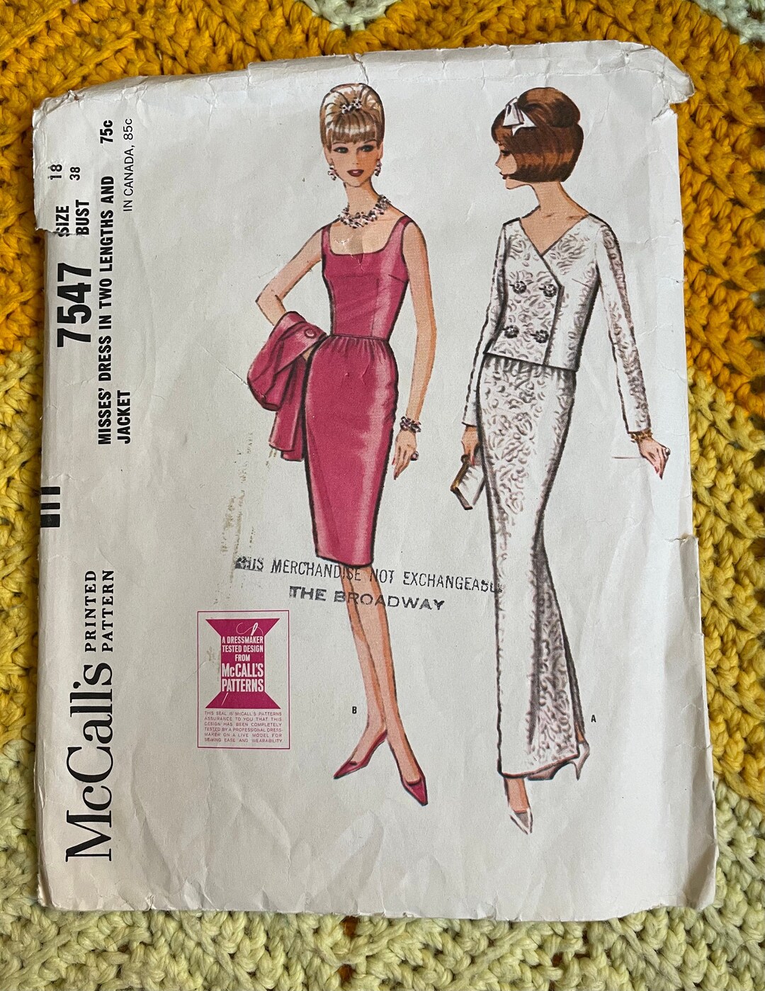 Vintage 1964 Mccall's Sewing Pattern 7547 Misses’ Wiggle Dress in 2