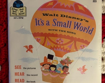 Vintage 1968 Walt Disney's It's A Small World with the Song Read-Along Book & Record Disneyland Records 33 1/3 RPM Vinyl NEW NIP