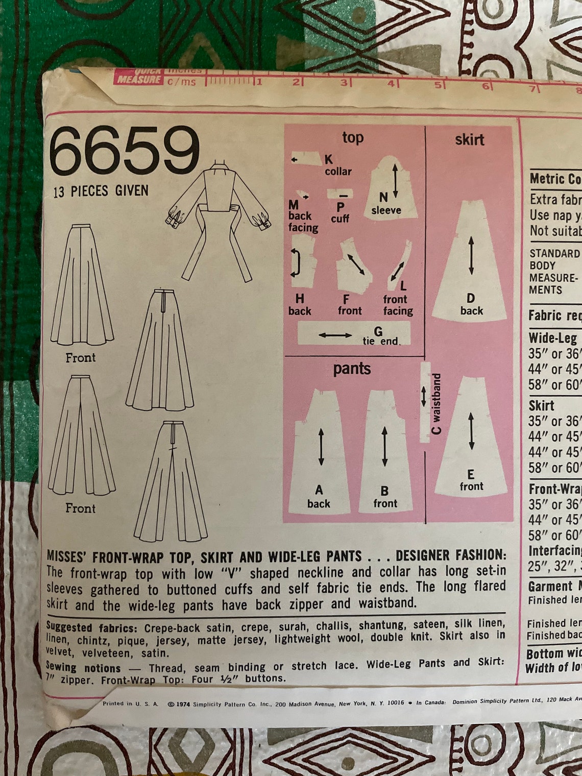 Vintage 1974 Simplicity Pattern 6659 Misses' Designer Fashion Front ...