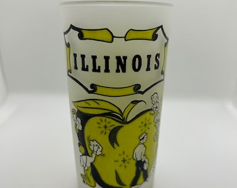 Vintage 1950's Hazel Atlas Illinois State Souvenir Frosted Drinking Glass