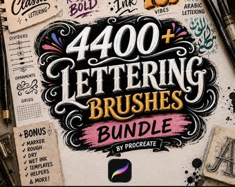 Pacchetto di oltre 4400 pennelli per lettering per Procreate / Calligrafia, tipografia, stili vintage (download digitale)
