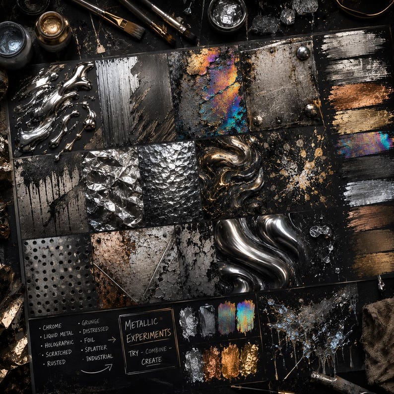 2500+ Metallic Texture Brushes for Procreate | Chrome, Foil, Gold, Silver & Metal Effects image 6