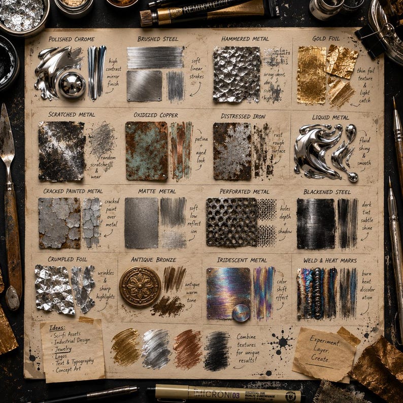 2500+ Metallic Texture Brushes for Procreate | Chrome, Foil, Gold, Silver & Metal Effects image 4