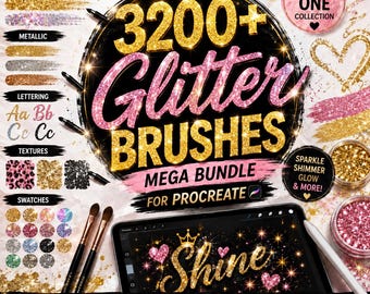 Procreate Glitter Brushes Bundle for Sparkle Gold Metallic Lettering and Texture