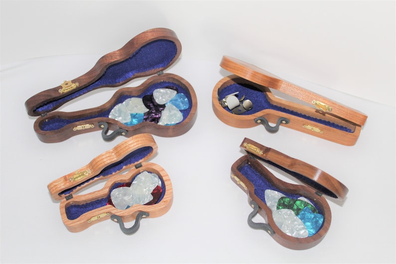 Guitar Pick Case; Handcrafted Wooden Banjo Mandolin Pick Box; Dobro Pick & Slide Holder image 2