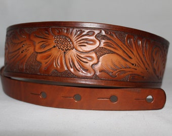 Handmade Tooled Leather Guitar Strap: Western Floral Instrument Strap