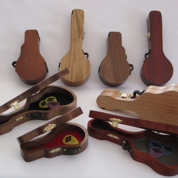 Guitar Pick Case; Handcrafted Wooden Banjo Mandolin Pick Box; Dobro Pick & Slide Holder