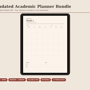 2026- 2027 Academic Planner - Fillable Digital Student -  Thesis Planner, Goodnotes, Notability, Acrobat PDF