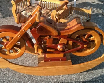 wooden motorcycle rocking horse