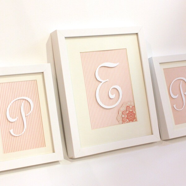 Custom/Personalized Monogram Framed Art Decor for Baby/Child/Nursery- White and Light Pink