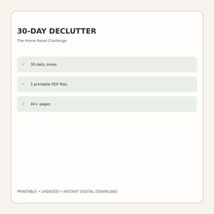 Utskrivbar 30-dagars utrensningsutmaning | Hemorganisationsplanerare | Utrensningschecklista | Städplanerare | Hemåterställning, Minimalistisk planerare