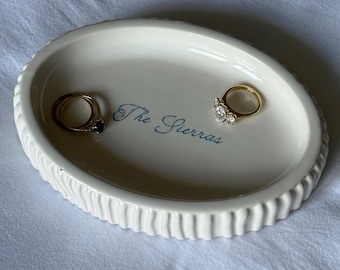 Personalized Ceramic Ring Dish, Custom Wedding Keepsake, Engagement Gift