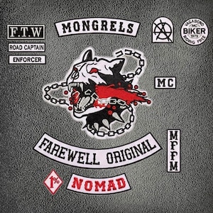 Mongrels MC Biker Embroidered Patch Set – Farewell Original Rocker Jacket Back Patch, Iron On