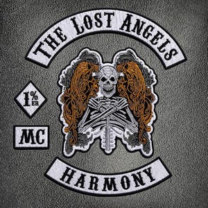 The Lost Angels MC Skull Harmony Embroidered Patch, Biker Vest Jacket Back Patch Set Iron-On