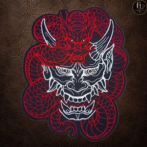 Oni Dragon Embroidery Patch: Japanese Samurai Gothic Jacket Iron-On Sew-On (13 Inch)