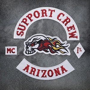 Support Crew Arizona MC Embroidered Patch Set, Biker Jacket Back Patch Iron-On Sew-On